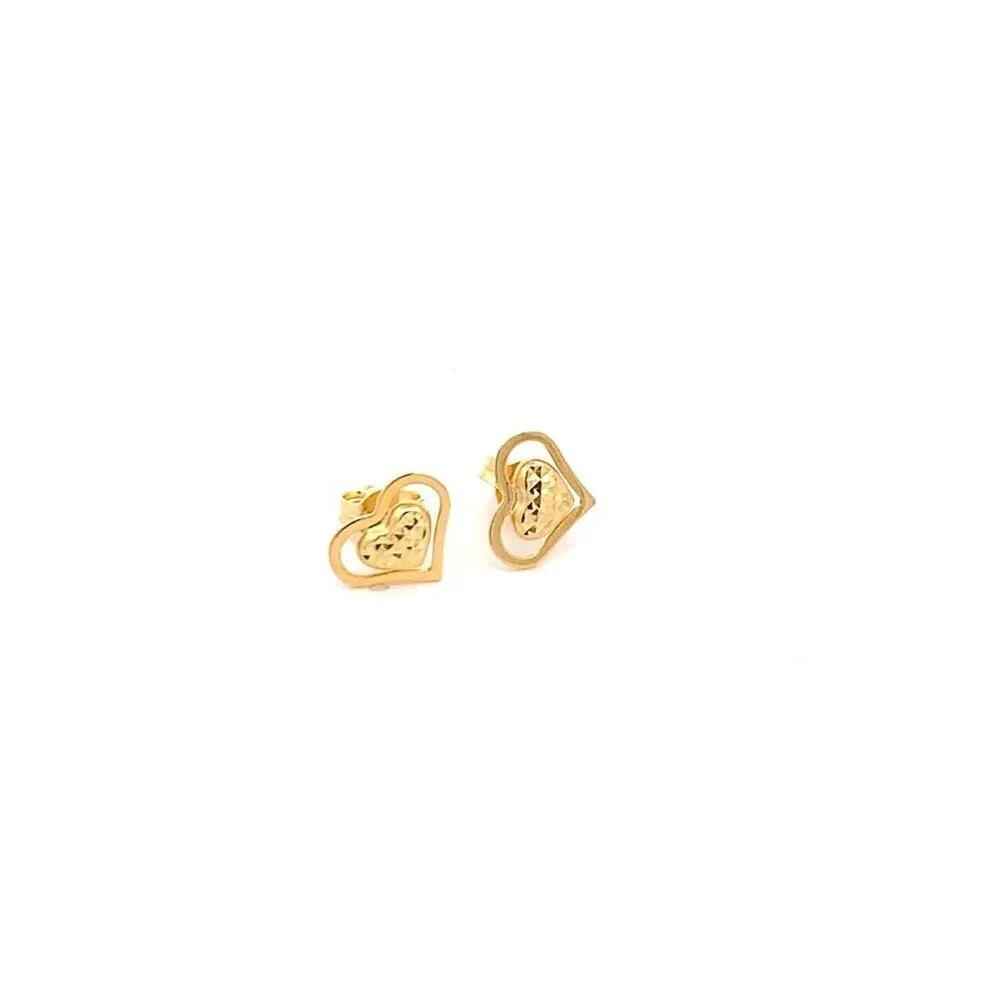 18K Yellow Gold Earrings Heart Stud 1.13grams - Picture 1 of 12